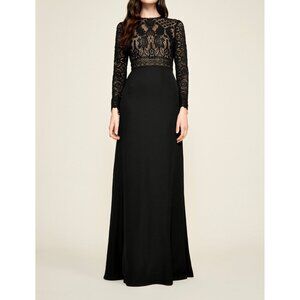 Tadashi Shoji Womens Benes Black Long Sleeve Gown Lace Formal Dress size 6